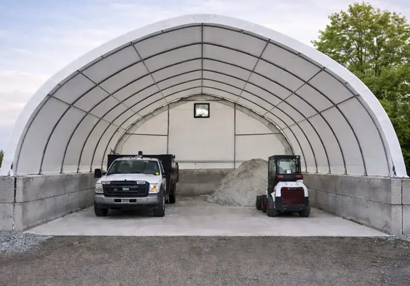 Heavy-duty single-arch fabric structure engineered for extreme Canadian weather